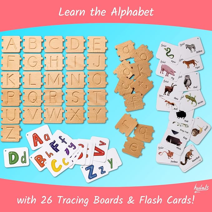 Hulats Montessori Letter Tracing Alphabet Learning Toy - Learn to Write Spelling & Tracing Letters Game Kids Ages 3-5 Sand Tray - Toddler Fine Motor Skills Toy 5 Year Old Home Schooling Material Pre-K