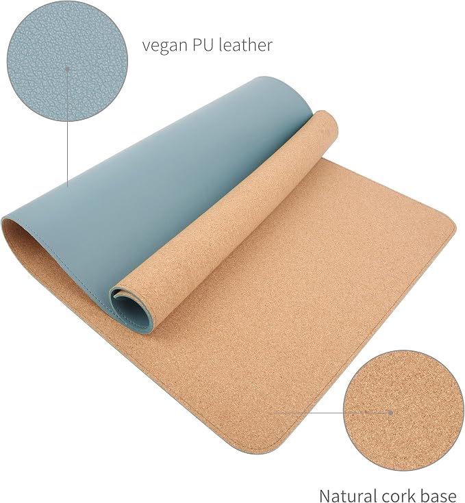RENMTURE Dual-Sided Mouse Pad, Natural Cork & PU Leather Large Desk Pad for Office and Home Work, Desk Protector Non-Slip, Waterproof, Easy Clean (Blue Gray, 36"x17")