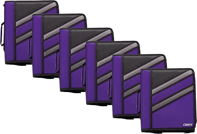 Case-it The Z Shape Zipper 6 Piece Casepack - Two s in One - Double Sided 1.5 Inch D-Ring - Multiple Pockets - 500 Page Capacity - Comes with Shoulder Strap, Deep Purple, Z-176, 6 Piece casepack