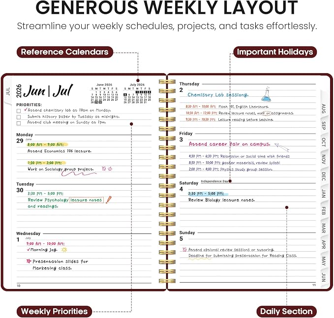Taja Planner 2026-2027, 8.5" x 11" Calendar Planner, Jul 2026-Jun 2027 | Letter Hardcover Weekly & Monthly Academic Year Planner, Large Planning Agenda With Tabs, School & Office Supplies, Burgundy