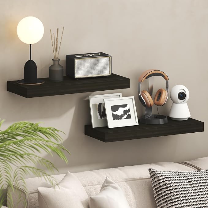 Furinno Tanna Floating Shelves for Wall Set of 2, 9 x 24 Wall Shelf, Wall Mounted Floating Shelf with Invisible Bracket, 2-Inch Thick, for Bathroom, Living Room, Bedroom, Home Office, Tobacco Oak