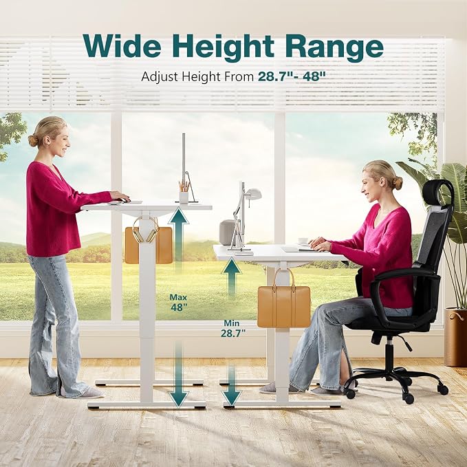 Sweetcrispy Electric Standing Desk, Computer Desk, 63x24 Inch | Adjustable Height, Splice Wood Board, 3 Memory Preset, Sit Stand Work Table for Home Office, White