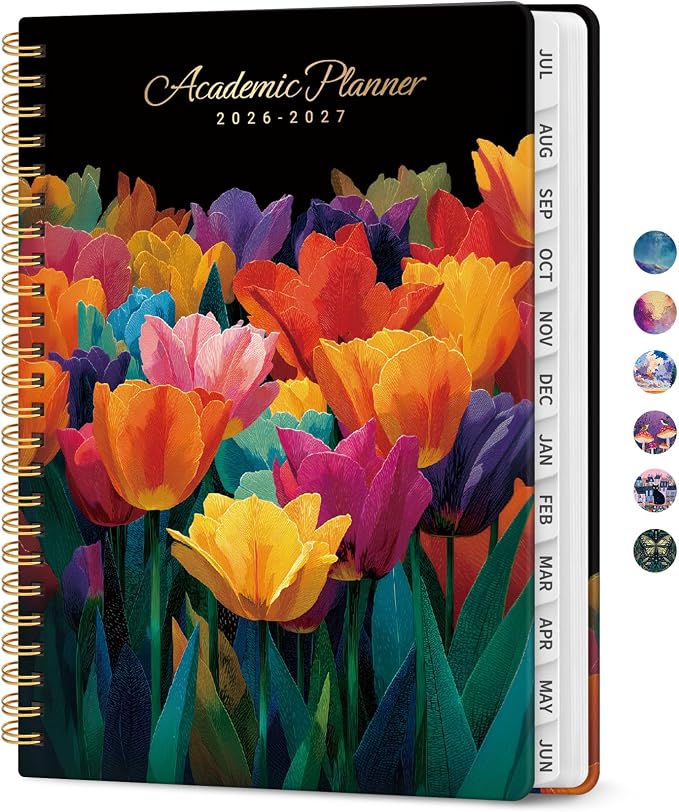 Taja Planner 2026-2027, Jul 2026-Jun 2027 Monthly & Weekly Calendar Planner | 6.3" x 8.5", Hardcover Academic Calendar, Teacher Student Agenda Book with Tabs, School Office Supplies, Tulip Blaze