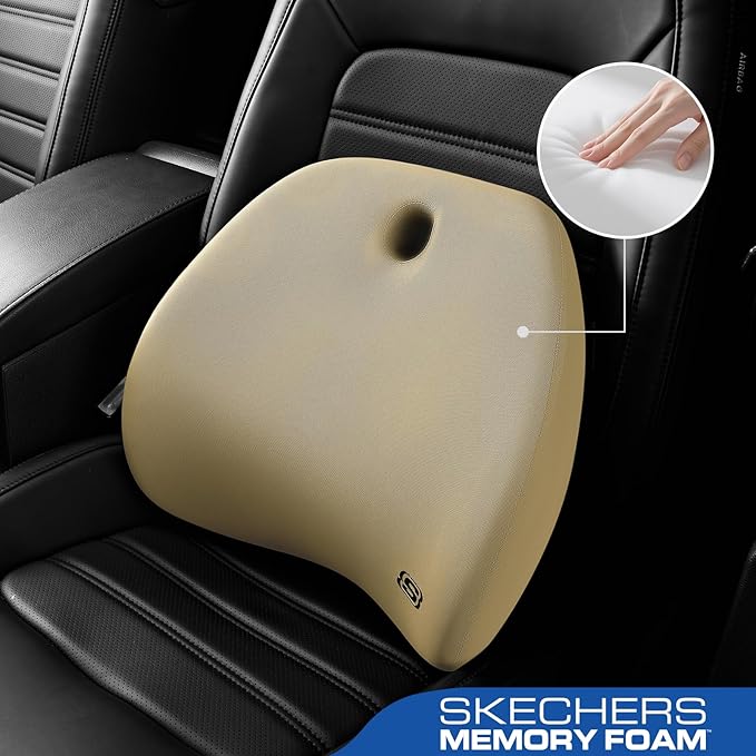 Skechers Lumbar Support Pillow for Office Chair,Memory Foam Lumbar Pillow,Lower Back Pain Relief Lumbar Pillow,Ergonomic Design Back Support Pillow for Office Chair,Car,Home,Travel,Beige