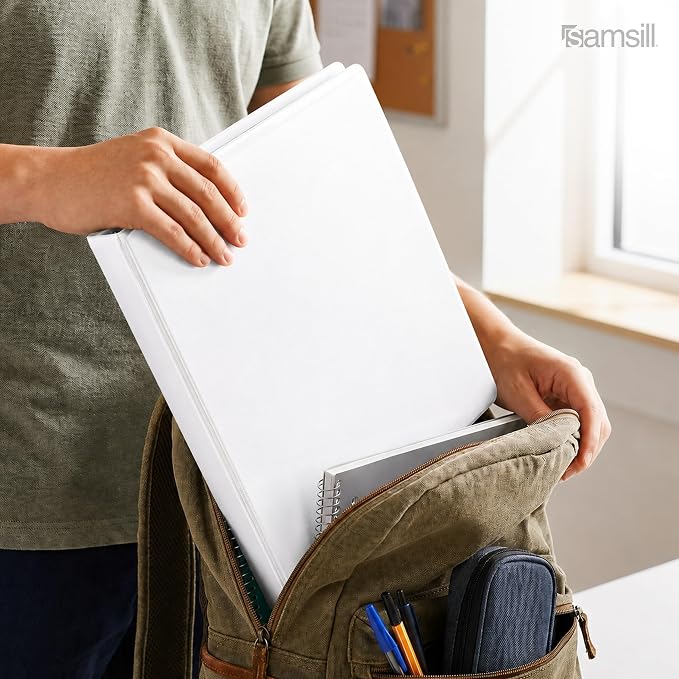Samsill 0.5 Inch 3 Ring Binders, Economy Round Ring, Clear View Cover, 100 Sheet Capacity - for School, Home, Office - White, 24 Pack