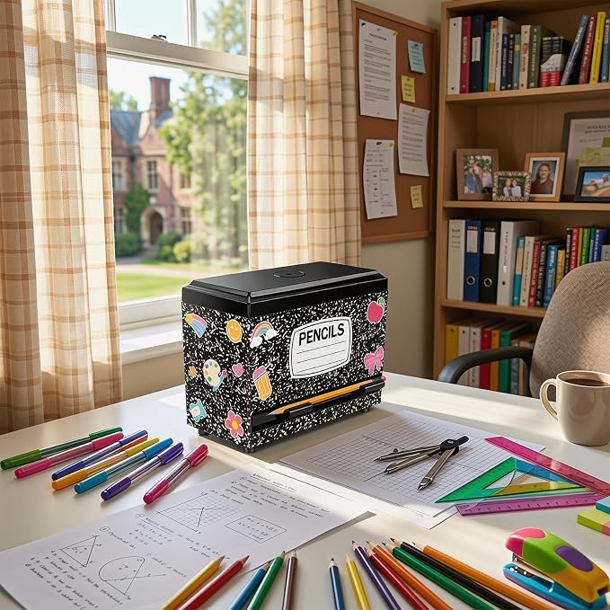 Composition Pencil Dispenser for Classroom Back to School Decorations Composition Notebook Pencil Dispenser Holder with Lid for Teacher Student Classroom Home Office Middle Preschool Gift Supplies