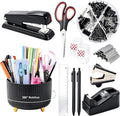 Gawsey Black Desk Organizers and Accessories with Desk Organizer 360° Rotating Pen Holder and Office Supplies, Cute Stationery Supplies Set