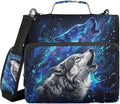 Wolf Space Star Print 3 Ring Zipper Binder with Shoulder Strap & Handle 2 Inch D-Ring Zippered Binder Bag with Multiple Pocket & Pencil Pouch, Binder Organizer for School or Office