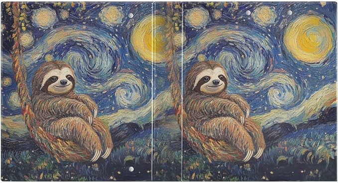 ALAZA 3 Ring Binder Sloth Van Gogh Starry Sky Clipboard Round Ring Binder Holds 1.5 Inch Three Ring Binder Heavy Duty Ring Binders for Office Supplies, 1Pack