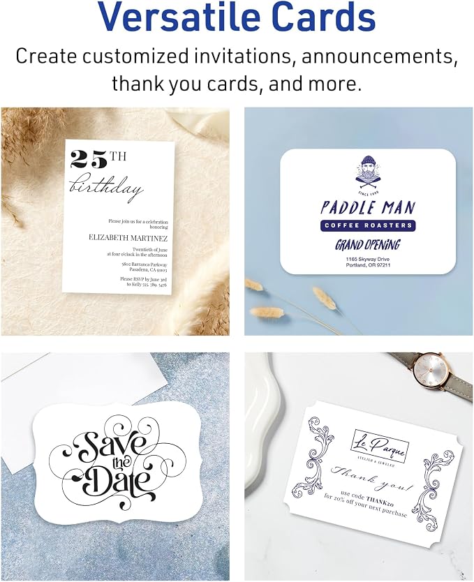 Avery Printable Rectangle Cards, Sure Feed Technology, 5" x 7", Matte White Cardstock, Laser/Inkjet Printable, 50 Total, Great for Invitations and Thank You Messages