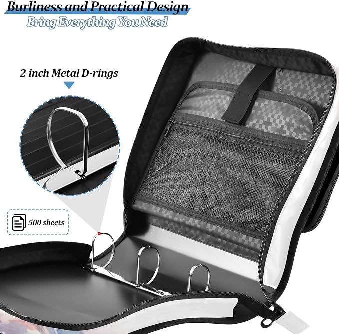 Wolf Watercolor 3 Ring Binder Bag 1.5 inch Binder Organizer with Zipper Shoulder Strap 500 Sheet Documents Storage for School Office