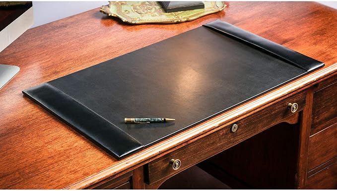 DACASSO Bonded Leather Desk Set - Luxury Leather Desk Pad & Desk Organization Essentials - Office Organization & Executive Desk Decor - (Black, 8 Piece)