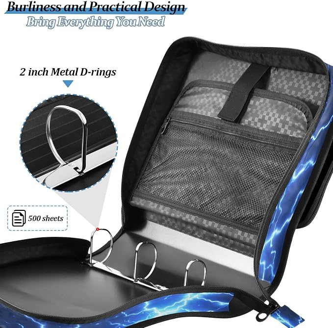 Football Zipper Binder 3 Ring with Handle and Shoulder Strap, 500 Sheet Binder Organizer Capacity & Multi-Pockets for School Office
