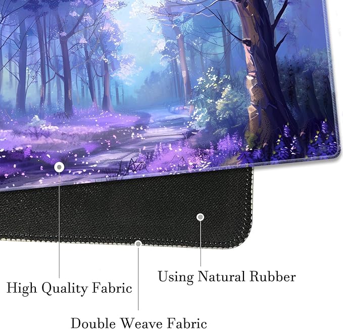 Extended Gaming Mouse Pad 31.5" x 11.8", with Edge Stitching, Non-Slip Rubber Base Keyboard Pad, Suitable for Work, Game, Office, Home and Coasters, Lavender Forest