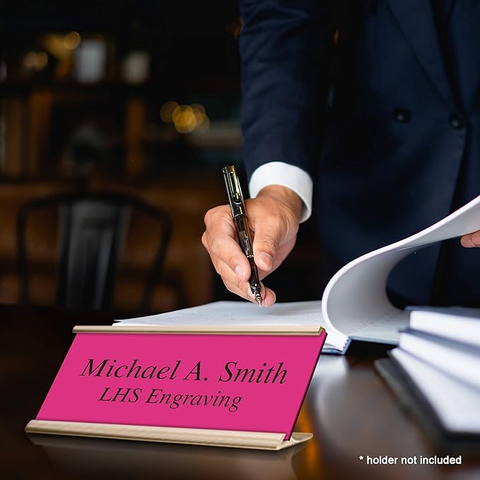 Door Name Plate Personalized for Office Pink Plastic Name Plate Black Letters - Made in USA 2x8 B12