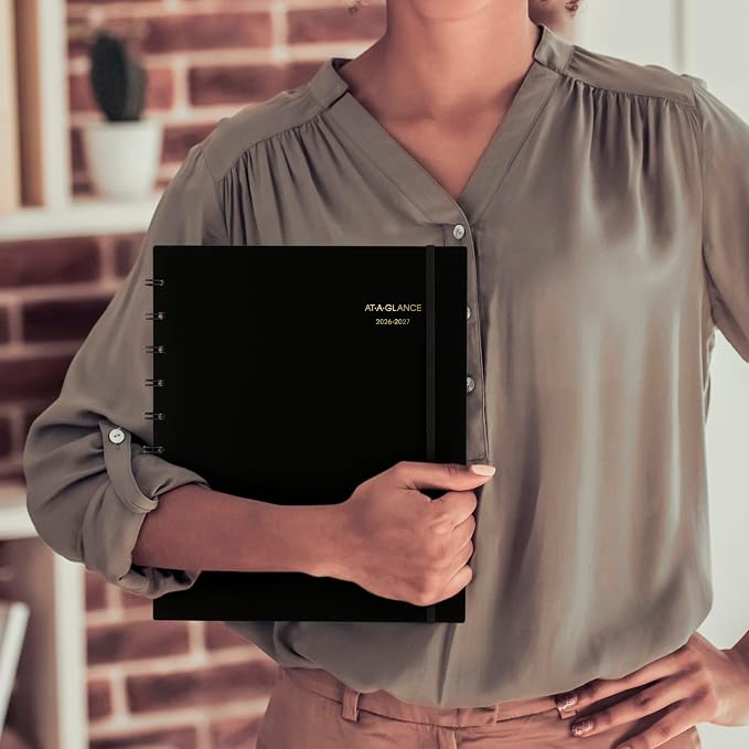 AT-A-GLANCE Planner 2026-2027 Weekly & Monthly Academic 12-Month July-June Quarter-Hourly Appointment Book, 9" x 11", Move-A-Page, Black (70957E05)