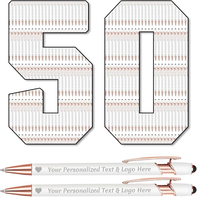 STREADVE 50 Personalized Custom Pens Engraved Writing Pen with Name Logo, Customized Promotional Items Stylus Pen Gifts for Communion Wedding Men Women Realtor Business, White