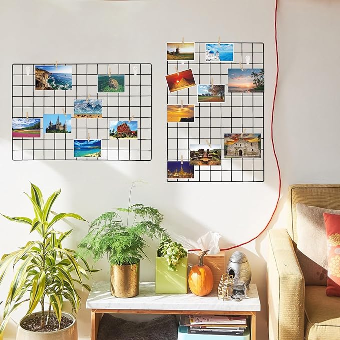 2 Pack Large Wall Grid Panels with Light and Clips, Photo Display Board, Picture Frame Collage Board, Wire Grid Wall Panel Room Decoration,Black | Picture Frames Collage , Wire Grid Wall Panel Room Decoration