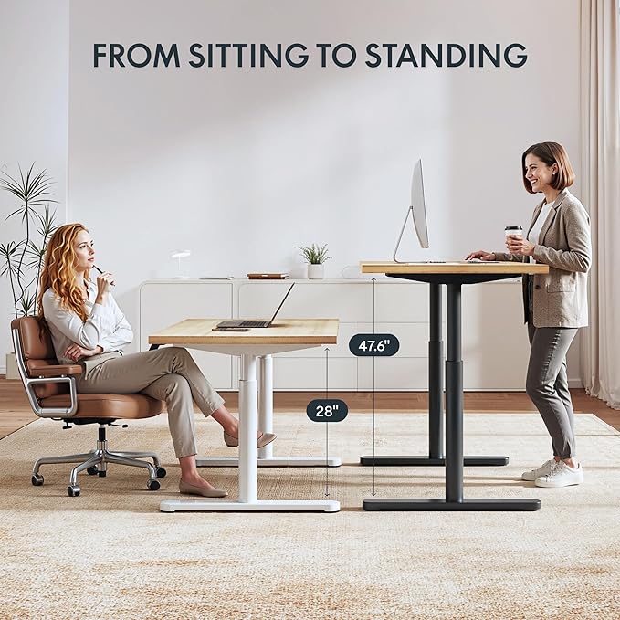 FLEXISPOT Bamboo Electric Standing Desk with Elegant Oval Legs, 48"x24" Height Adjustable Desk for Home Office & Living Spaces, Black Frame