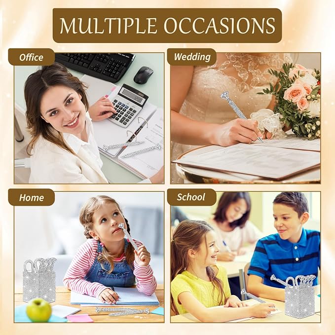 Qilery 8 Pcs Bling Desk Accessories Gift with 1 Bling Pen Holder 6 Pcs Crystal Rhinestone Pens 1 Crystal Scissors Glitter Makeup Brush Holder Valentines Gift Vanity Decor Organizer(White)