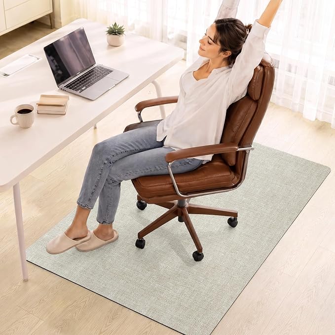 Office Chair Mat for Hardwood Floor Non Slip Protector Beige 32"x48" | PU Self-Adhesive Rolling Chair Mat for Under Desk, Large Duty Hard Floor Protectors for Wood/Tile, Desk Rug for Home Office