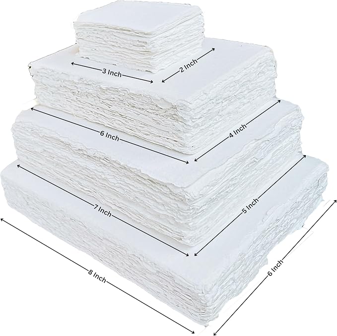 Handmade Cotton Paper with Deckle Edge Recycled Cotton Rag Mixed Media Card Stock for Postcards, Invitations, Crafts and Announcements (150gsm, 4x6 inch "A6", 50 Pack)