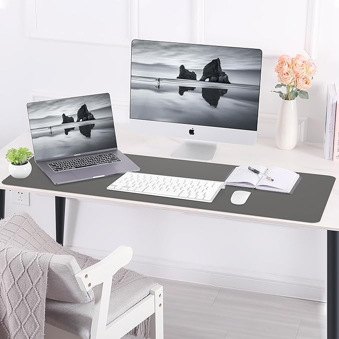 AFIING Cork Desk Mat 47" x 23.6", Dual-Sided Natural Cork & PU Leather Desk Pad, Non-Slip Waterproof Large Mouse Pad for Office, Home & Gaming (Dark Grey)