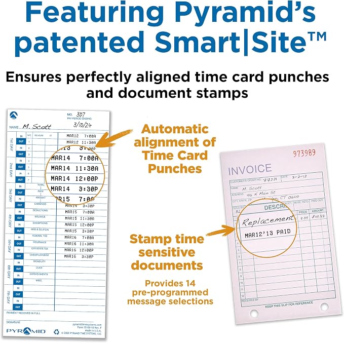 Pyramid Time Systems 3700ss Heavy Duty Time Clock & Document Stamp | Metal Base & Polycarbonate Cover, Includes 25 Time Cards, 1 Ribbon and 2 Security Keys, Time Clocks-3700 Replacement