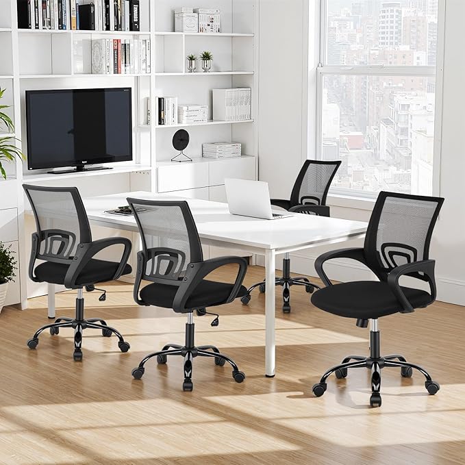 FDW Ergonomic Office Chair Home Desk Chair Task Mesh Computer Chair Gaming with Back Lumbar Support Armrest Modern Swivel Modern Adjustable Rolling Executive Mesh Chair for Women Men (Black) | with Lumbar Support & Adjustable Height | Breathable Mid-Ba...