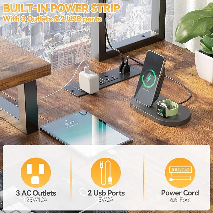 Aheaplus Small L Shaped Gaming Desk with LED Lights & Power Outlets, Reversible L-Shaped Computer Desk with Monitor Stand & Storage Shelf, Corner Desks Home Office Desk with Storage Bag, Rustic Brown