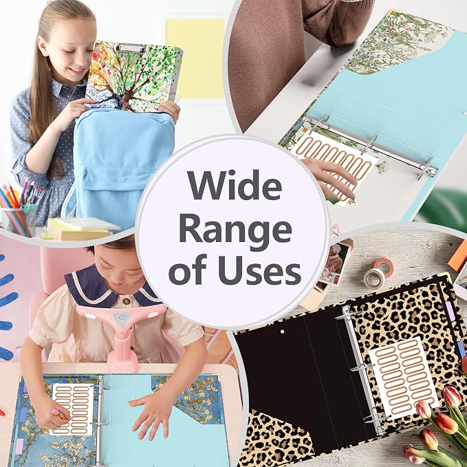3 Ring Binder 2 Inch Round Ring Binder with 6 Tab Dividers，2 Interior Pockets，Cute Binder Clipboard with Storage, for School Office, Portfolio(Cheetah Spots)