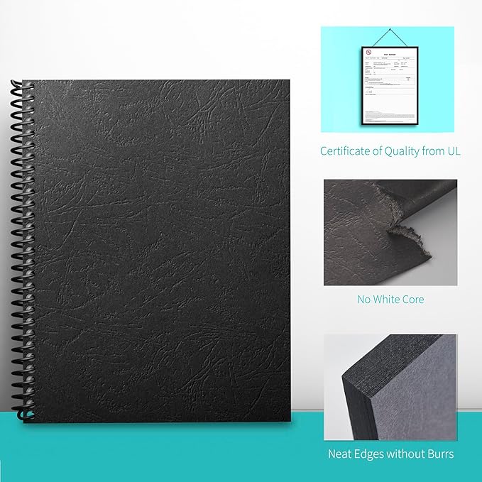Binditek Binding Covers and Combs Kit, Letter Size, 120 Pack | Binding Covers and Comb Spines Set: 50 8Mil Clear PVC Covers, 50 Black Paper Covers and 20 1/2 in Combs for Reports