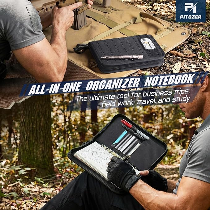 Molle Notebook Cover with Detachable A5 Clear Plastic 6-Ring Binder | 6.9x10" Zip Book Cover, 80 Refill Line Papers, 1“ O-Ring Padfolio binder, for Gift Planners Travel Feild Work School