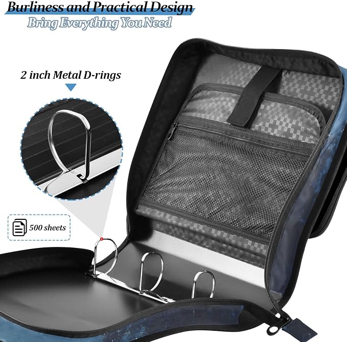 3 Ring Zipper Binder with Shoulder Strap Wolf Moon Galaxy Winter Forest 2 Inch Zippered Binder Bag 500 Sheet Capacity Multi Pockets for School Supplies