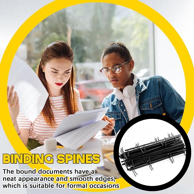50 Packs Binding Spines Reclosable 11'' Long 1.7" Depth 4 Pin Spines Binder Combs 150 Sheet Capacity Binding Strips, Black