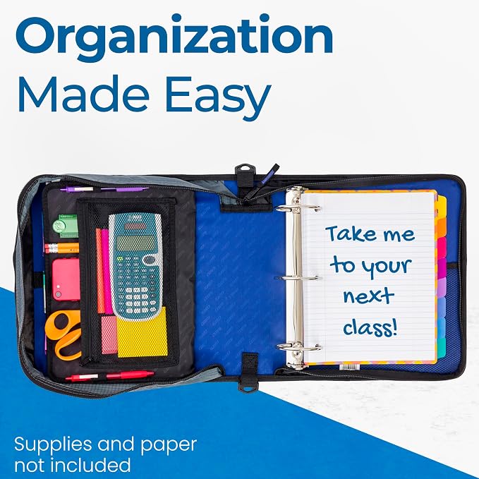 Case-it Binder File Folder 3-inch O-Ring Midnight Blue | 5-Tab Expanding | Zippered Pockets | With Handle and Strap | Pack of 6