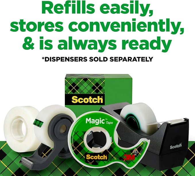Scotch Magic Tape, Invisible, Home Office Supplies and Back to School Supplies for College and Classrooms, 12 Rolls (Pack of 12)