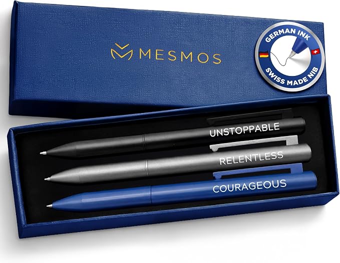 MESMOS 3Pk Luxury Fancy Pen Set, Cool Metal Ballpoint Pens, Office Supplies and Desk Accessories for Men, Unique Birthday Gifts for Men Who Have Everything, Engraved Black Ink Nice Pens