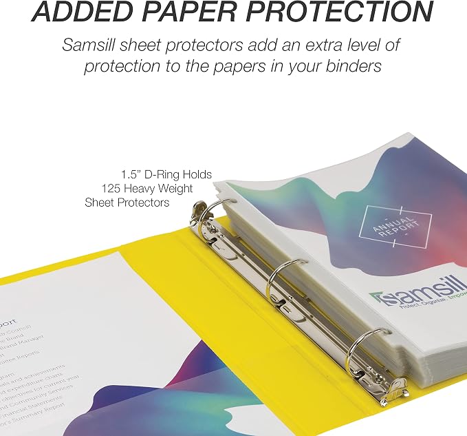 Samsill Durable 1.5 inch 3 Ring Binder, D Ring Binder, 100% Recycled Chipboard, Yellow