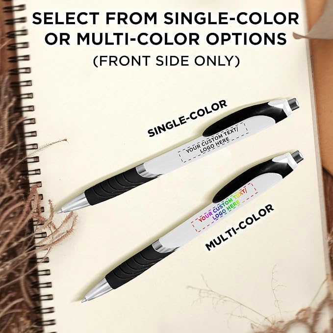 DISCOUNT PROMOS Ballpoint Pens With Rubber Grip - 100 pack - Customizable Text, Logo - Black Ink Ball Point Pen with Soft Touch Plastic - White