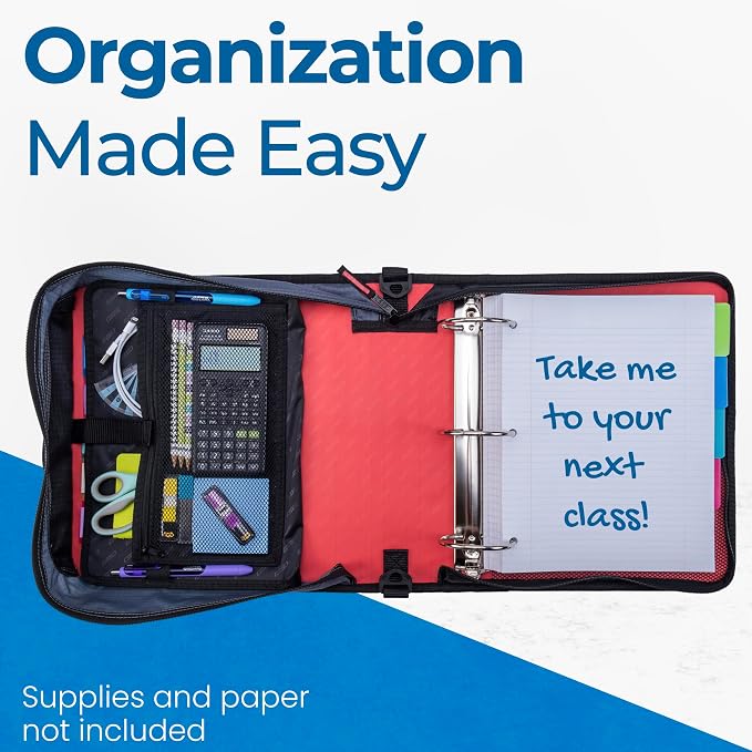 Case-it School Zipper Binder | 3-Inch O-Rings | 600-Sheet | D-146 Coral | Mighty Zip Tab, 5-Color Tab Expanding File Folder, Multiple Pockets, Shoulder Strap, Office