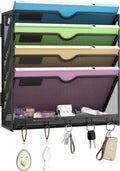 Hanging Wall File Organizer 5-Tier Wall Mount Mail Organizer | Desk Paper Organizer, Sleek Black Metal File Folder Holder for Office, Cubicle (Black-5 Tier)