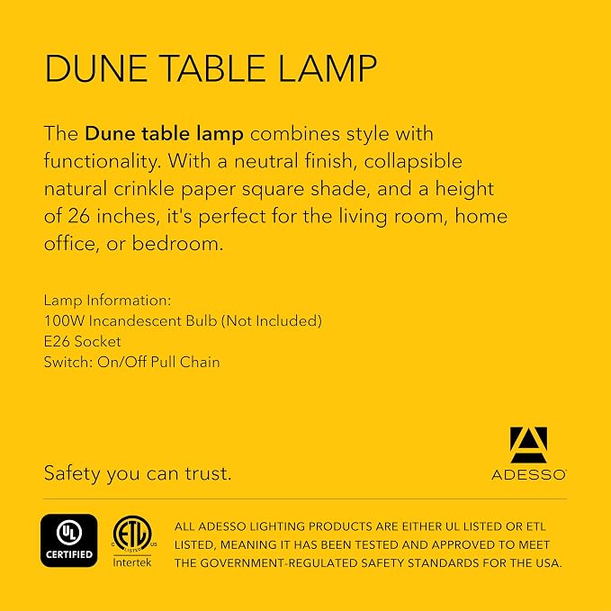 Adesso Table Lamp, Brushed Steel & Off-White, Pull Chain, 26”