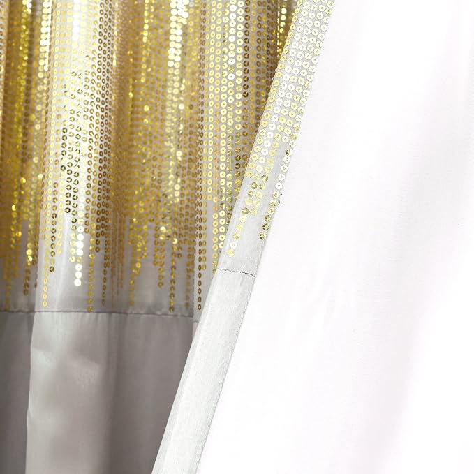 Lush Decor Night Sky Window Curtain Panel, Single 100"W x 84"L Yellow & Gray - Sequin Backdrop Curtain - Extra Wide Curtains - Sliding Door Curtain