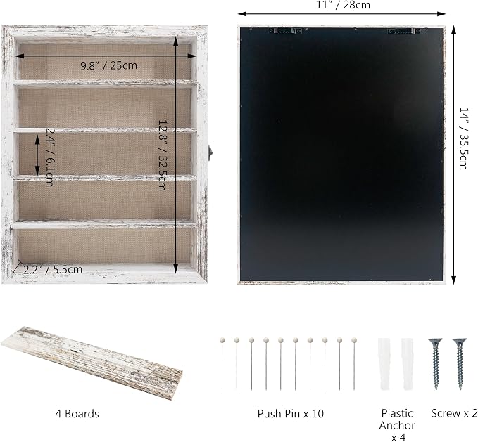 Shadow Box Frame with Removable Shelves, White 11x14 Deep Memory Box Display Case for Keepsake Collectibles, Coins Military Medals Pins Wedding Flowers