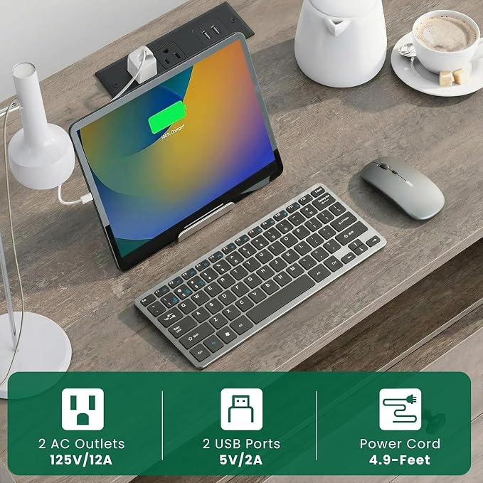 27 Inch LED Nightstand with Charging Station & 3 Drawers, Gray | RGB App Control, 2 AC Outlets & 2 USB Ports, Open Storage, Adjustable Feet, Wood Tall Nightstand for Bedroom or Office