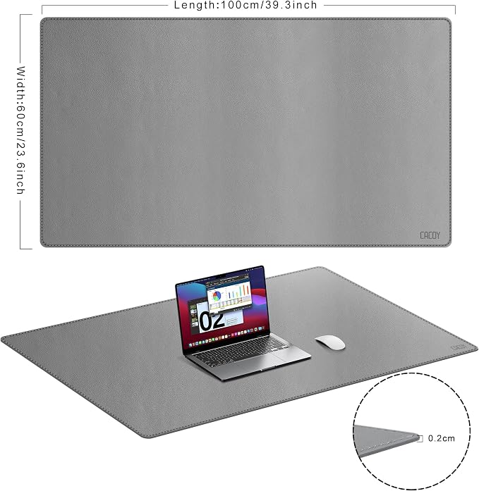Cacoy 40" x 24" PU Leather Moues Pad for Desk, XXL Large Computer Desk Pad Blotters for Keyboard and Mouse, Waterproof Desk Mat Protector for Office and Home (Grey)