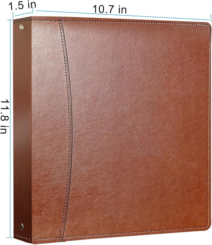 Brown Leather 3-Ring Binder with Round Rings, 1.5-Inch Spine | Fits 8.5 x 11 Paper & Sheet Protectors, Binder Organizer with Pockets for Office, School, Home, Business