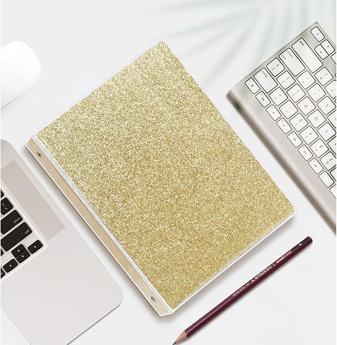 NatureTouch 3 Ring Binder, Glitter 1 Inch Binder Organizer (10.5'' x 11.5'') Holds 8.5’’ x 11’’ Letter Size 300 Pages, Waterproof Durable View Binder, 1 Pack, Gold