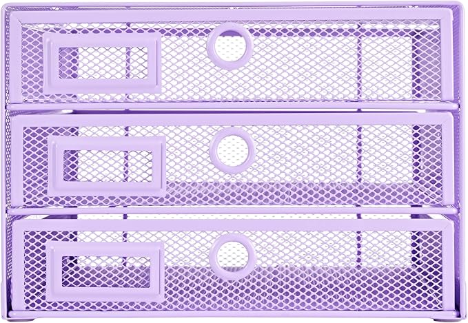 Annova Desk Organizer Wire Mesh 3 Tier Sliding Drawers Paper Sorter/Multifunctional/Premium Solid Construction for Letters, Documents, Mail, Files, Paper, Kids' Art Supplies (Light Pink)
